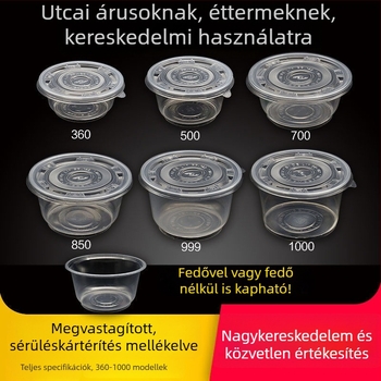 Egyszer használatos műanyag tálak ételrendeléshez, kerek, 360–1000 ml, dobozban 300 darab
