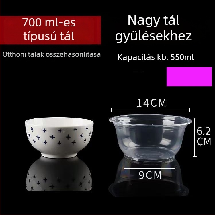 Egyszer használatos műanyag tálak ételrendeléshez, kerek, 360–1000 ml, dobozban 300 darab