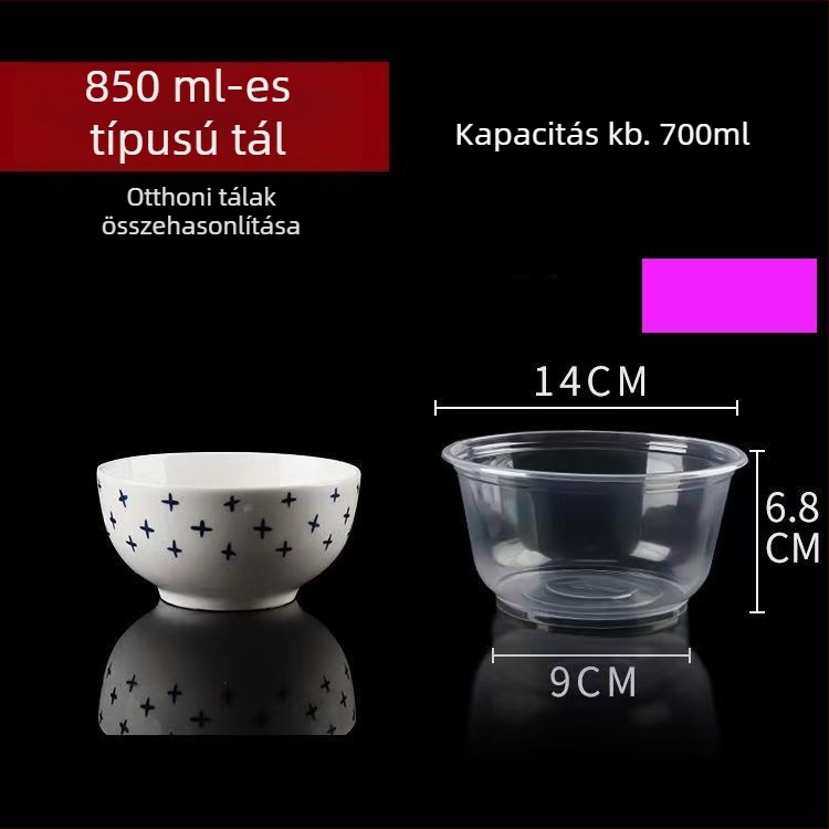 Egyszer használatos műanyag tálak ételrendeléshez, kerek, 360–1000 ml, dobozban 300 darab