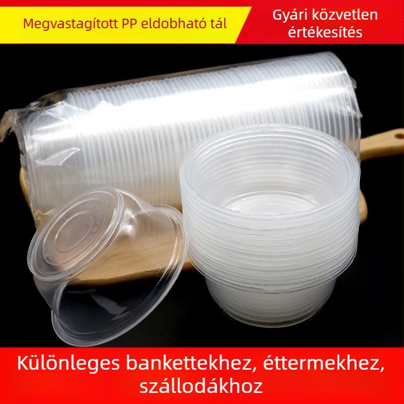 Egyszer használatos műanyag tálak ételrendeléshez, kerek, 360–1000 ml, dobozban 300 darab