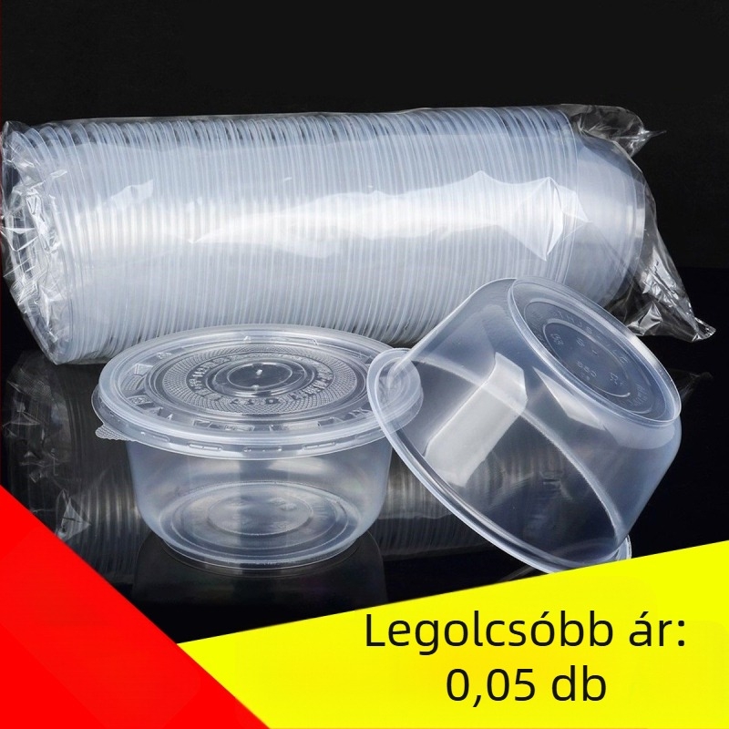 Egyszer használatos műanyag tálak ételrendeléshez, kerek, 360–1000 ml, dobozban 300 darab