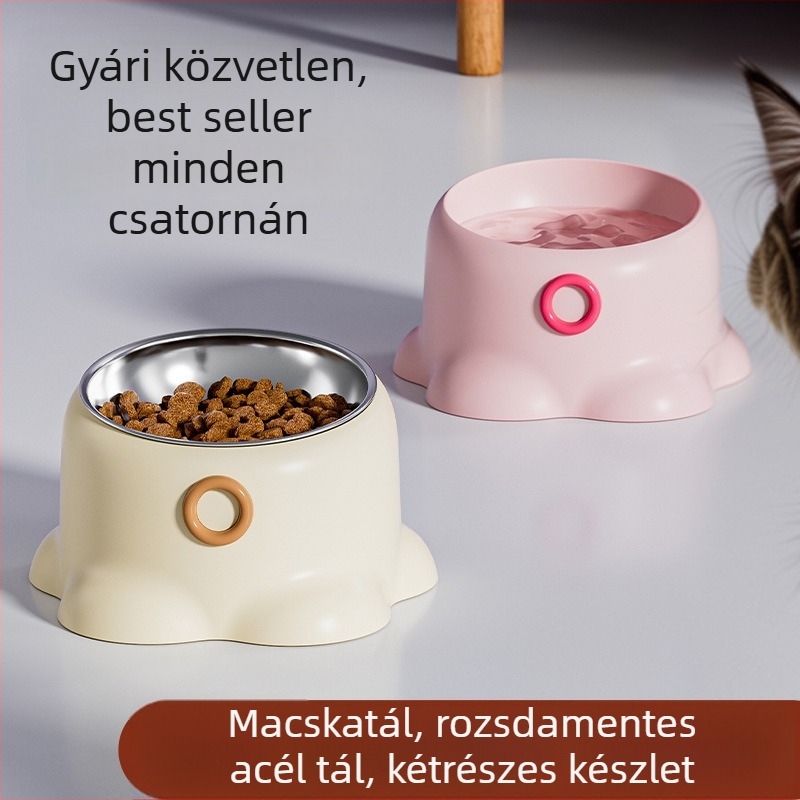 Polipropilén macska etető tál nyakvédővel és felborulás elleni kialakítással