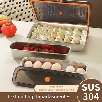 304 rozsdamentes acélból készült dumpling és tészta tároló doboz, téglalap alakú, tárolásra és fagyasztásra