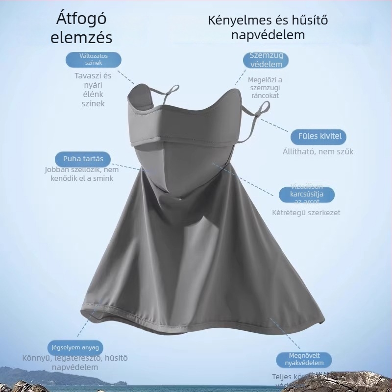 Jégselyem teljes arcmaszk UV-védelmet nyújtva, nőknek, nyakvédő, kerékpározáshoz és vezetéshez