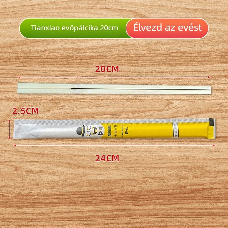 Egyszer használatos bambusz evőpálcikák, papírzacskóba csomagolva