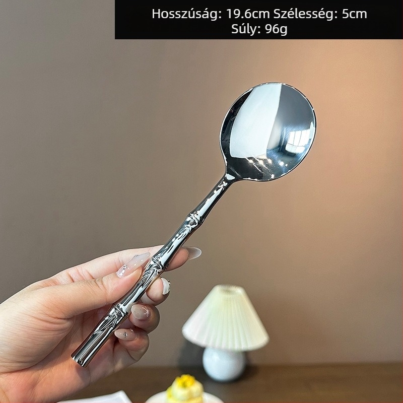 304 rozsdamentes acélból készült kínai stílusú kovácsolt bambusz mintázatú kanál, elegáns kínai–nyugati evőeszköz készlet, kés, villa, kanál, vajkés és gyümölcsvilla