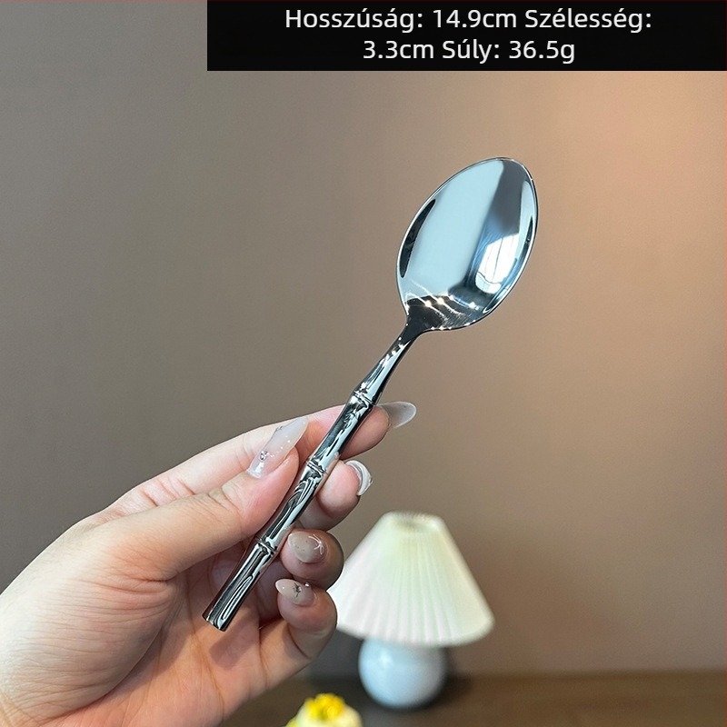 304 rozsdamentes acélból készült kínai stílusú kovácsolt bambusz mintázatú kanál, elegáns kínai–nyugati evőeszköz készlet, kés, villa, kanál, vajkés és gyümölcsvilla