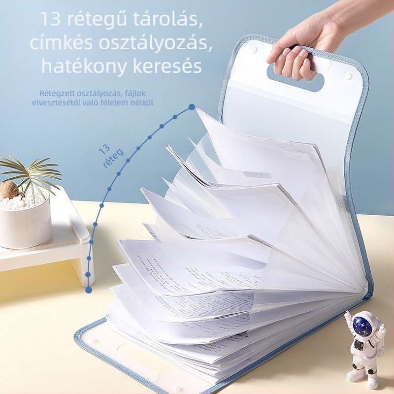 A4-es méretű több rekeszes akordion mappa, függőleges, átlátszó PP dokumentumtároló, kézitáska dokumentumokhoz