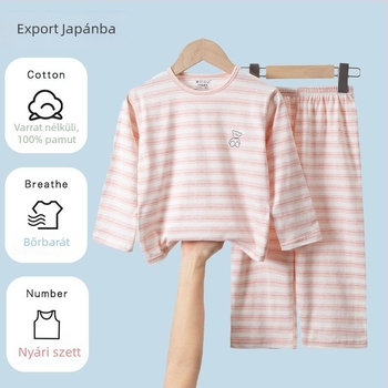 Japán stílusú nyári pamut gyerekeknek pizsama készlet hosszú ujjúval és hosszú nadrággal