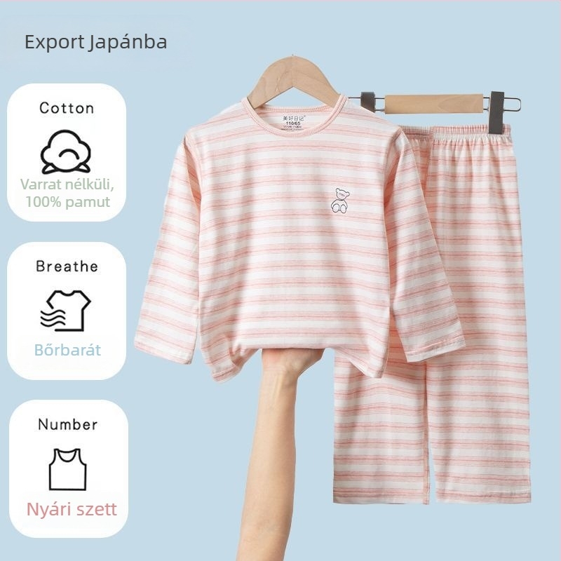Japán stílusú nyári pamut gyerekeknek pizsama készlet hosszú ujjúval és hosszú nadrággal