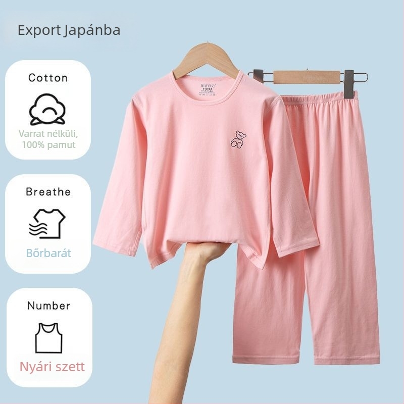 Japán stílusú nyári pamut gyerekeknek pizsama készlet hosszú ujjúval és hosszú nadrággal