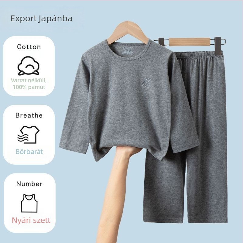 Japán stílusú nyári pamut gyerekeknek pizsama készlet hosszú ujjúval és hosszú nadrággal