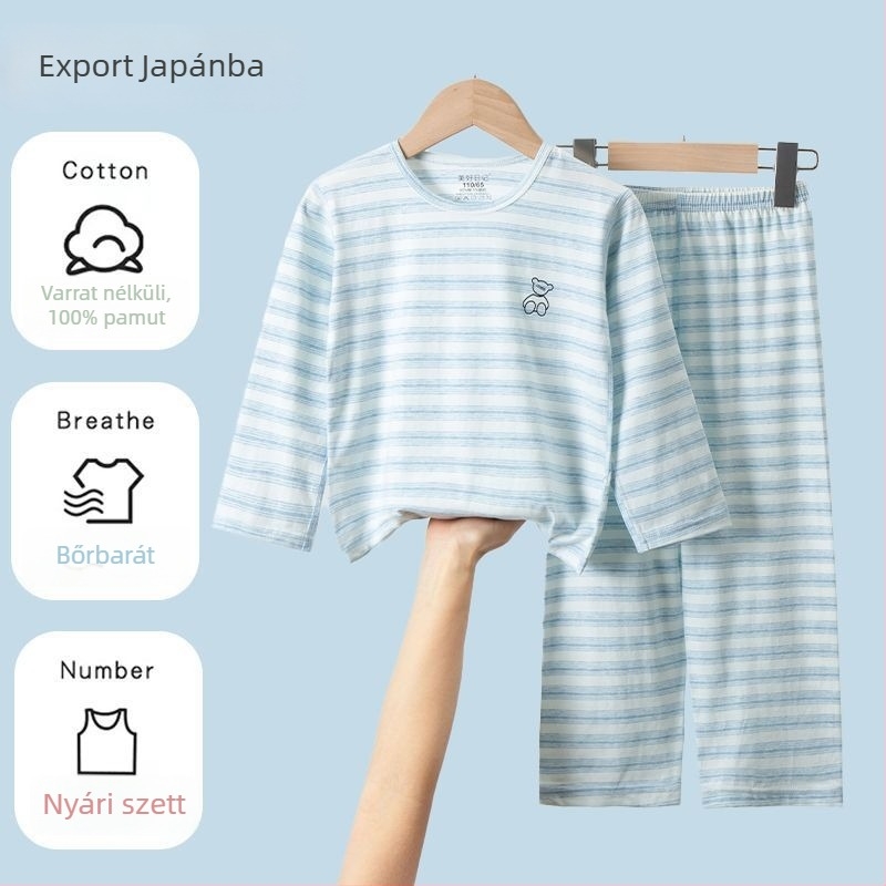 Japán stílusú nyári pamut gyerekeknek pizsama készlet hosszú ujjúval és hosszú nadrággal