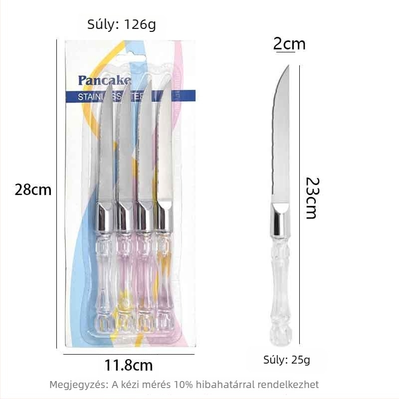 Rozsdamentes acélból készült nyugati stílusú késkészlet kristályos fogantyúkkal – recés kés, pizza kés és sajt kés