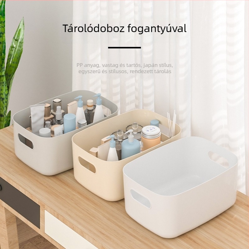 Nagy ABS műanyag asztali tárolóedény kozmetikumokhoz, nassolnivalókhoz és kisebb tárgyakhoz – fedél nélküli, modern minimalista dizájn