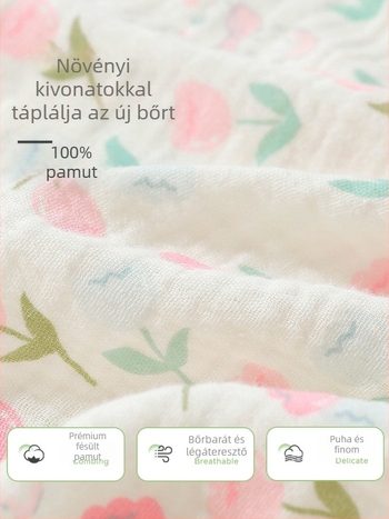 Csecsemő-pamut géz pizsama szett, hosszú ujjú, vékony, bőrbarát, légáteresztő