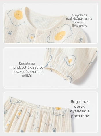 Csecsemő-pamut géz pizsama szett, hosszú ujjú, vékony, bőrbarát, légáteresztő