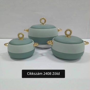 Rozsdamentes acélból készült ételtároló készlet, 3 darab: 1 L, 2 L, 3,5 L, arany fogantyúval, modell 2408
