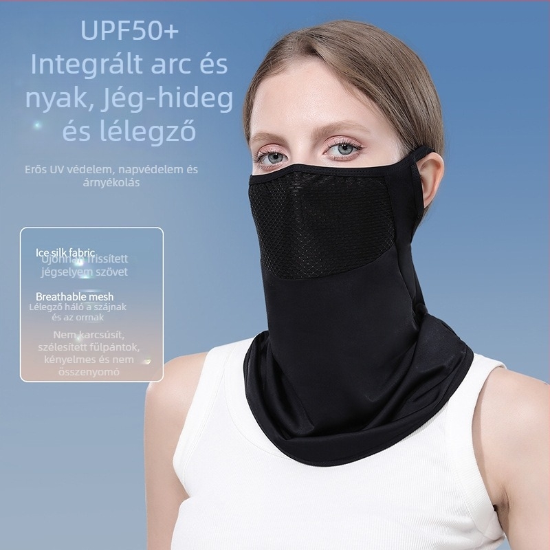 2025 nyári UV-védett kerékpáros maszk, uniszex, légáteresztő, fekete, jégselyem anyag