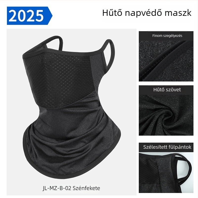 2025 nyári UV-védett kerékpáros maszk, uniszex, légáteresztő, fekete, jégselyem anyag
