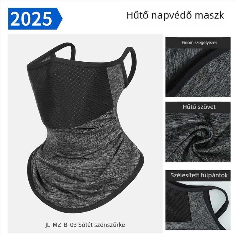 2025 nyári UV-védett kerékpáros maszk, uniszex, légáteresztő, fekete, jégselyem anyag