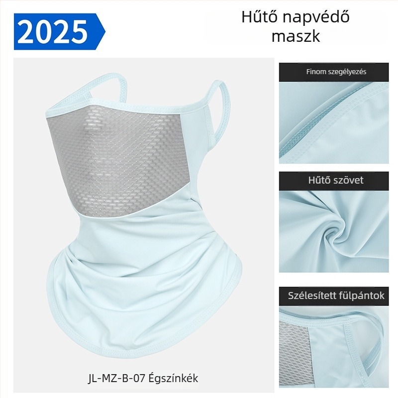2025 nyári UV-védett kerékpáros maszk, uniszex, légáteresztő, fekete, jégselyem anyag