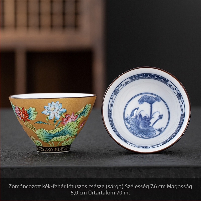 Kloisonné zománccal díszített kerámia teáscsésze, japán stílusú Gongfu tea készlet, nagy teáscsésze ajándék dobozban