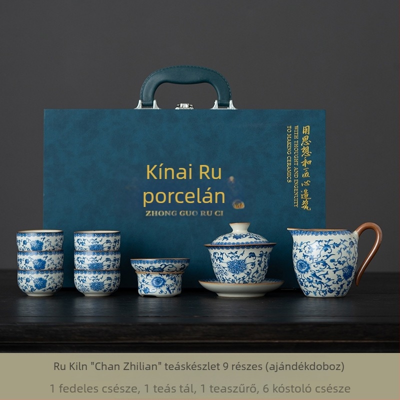 Ru Kiln kerámia teáskanna, Kung Fu teáskészlet, repedt mázzal, otthoni használatra, ajándékdoboz
