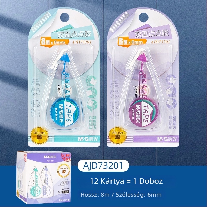 Kétoldalas korrektor-szalag, 6 mm, átlátszó, 8 m hosszú, iskolai és irodai használatra, foltot nem hagy