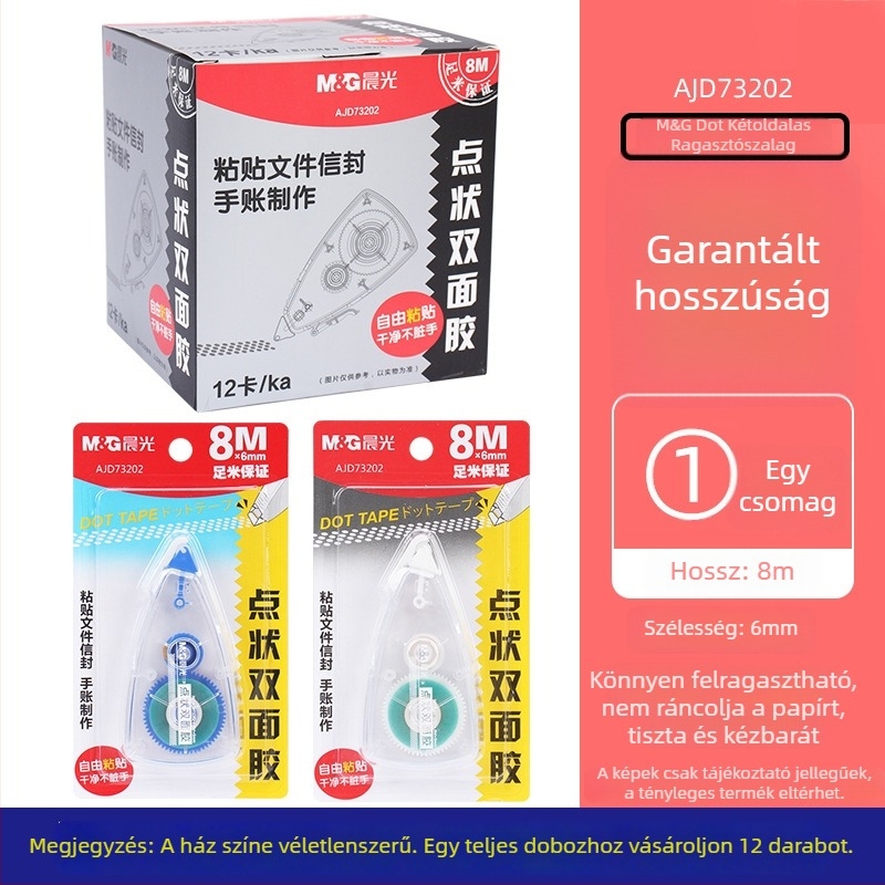 Kétoldalas korrektor-szalag, 6 mm, átlátszó, 8 m hosszú, iskolai és irodai használatra, foltot nem hagy