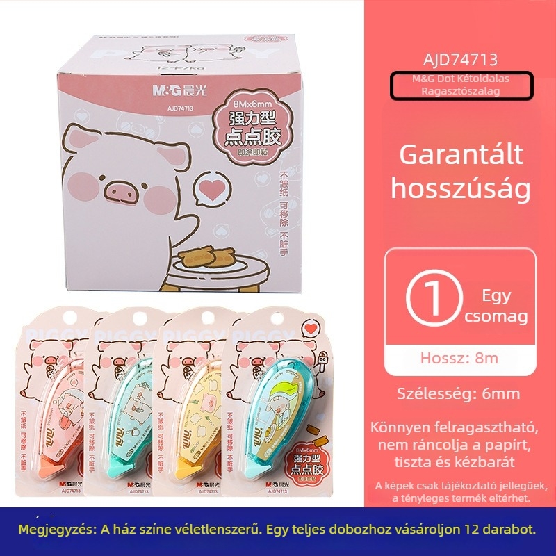 Kétoldalas korrektor-szalag, 6 mm, átlátszó, 8 m hosszú, iskolai és irodai használatra, foltot nem hagy