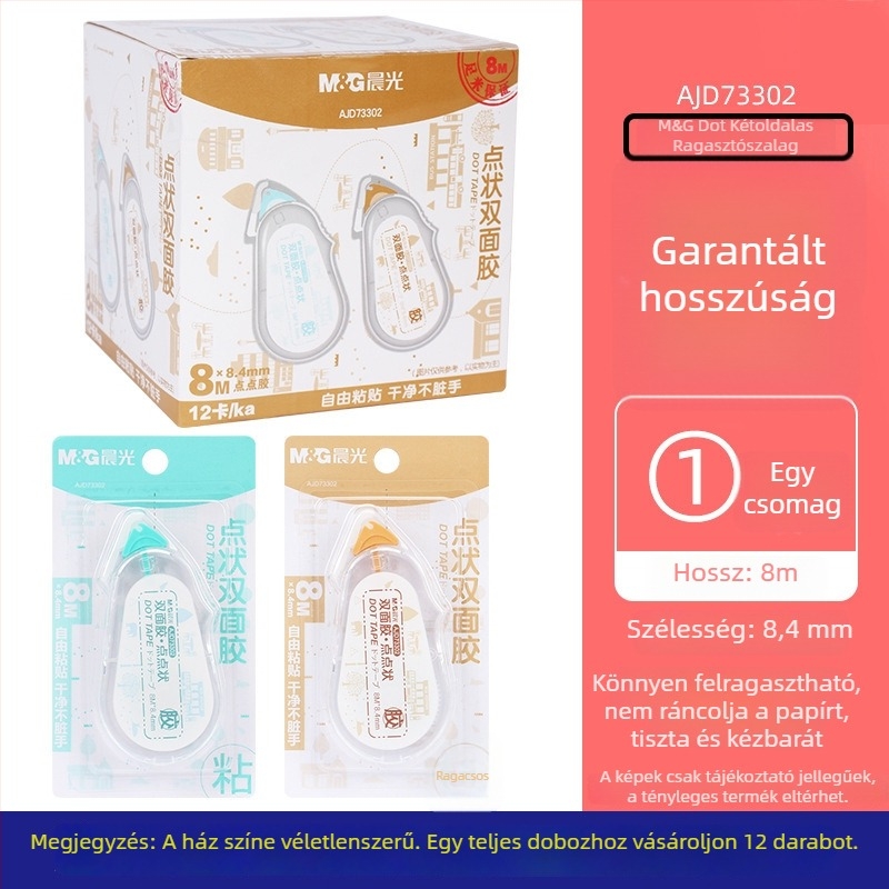 Kétoldalas korrektor-szalag, 6 mm, átlátszó, 8 m hosszú, iskolai és irodai használatra, foltot nem hagy