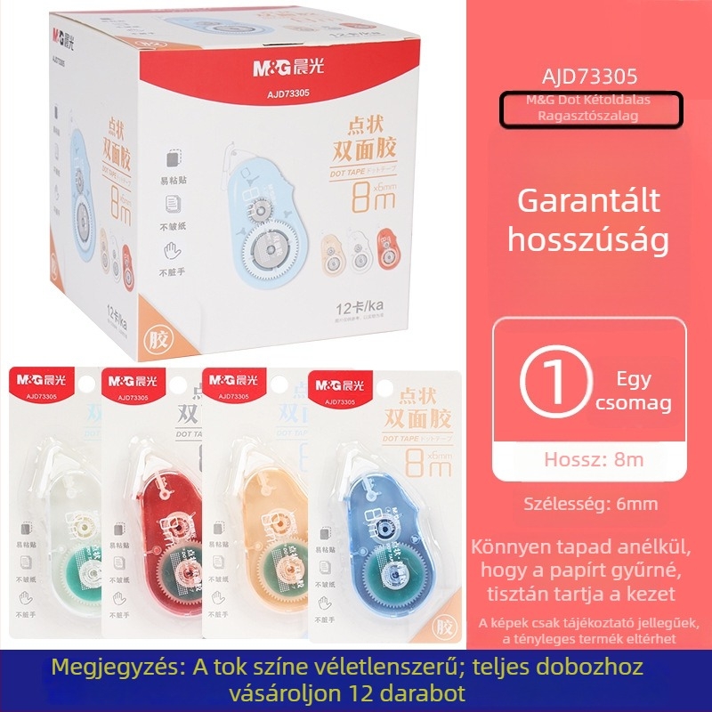 Kétoldalas korrektor-szalag, 6 mm, átlátszó, 8 m hosszú, iskolai és irodai használatra, foltot nem hagy