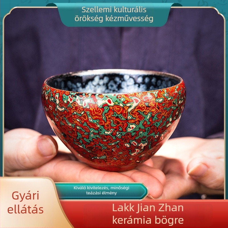 Jianzhan porcelán teáscsésze, kézzel készített, hőálló lakkozott kivitel, személyes használatra