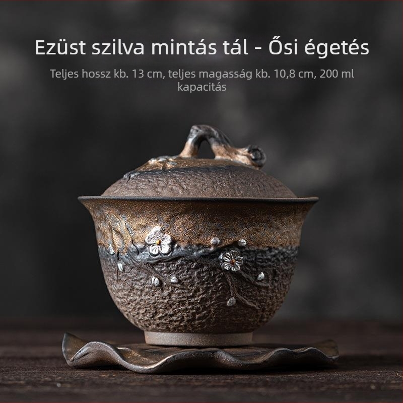 Háromrészes teáskészlet japán stílusban vas-glazúros teáskelyes tál a tea elkészítéséhez