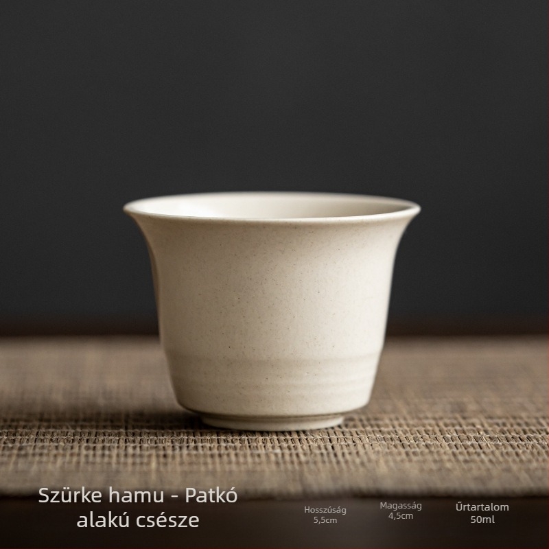 Vintage Gongfu teás készlet: kézzel formázott virágos porcelán teás pohár, fő pohár és kis tál, hamvas szürke máz