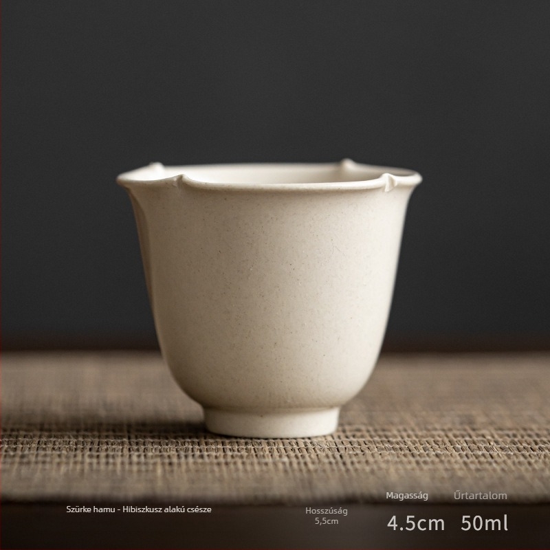 Vintage Gongfu teás készlet: kézzel formázott virágos porcelán teás pohár, fő pohár és kis tál, hamvas szürke máz