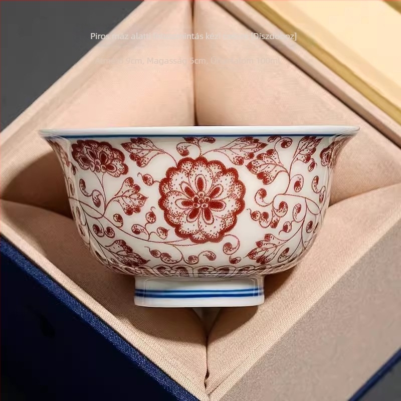 Kézzel készített porcelán teáscsésze összetett lótusz motívummal, személyes használatra, magas minőségű