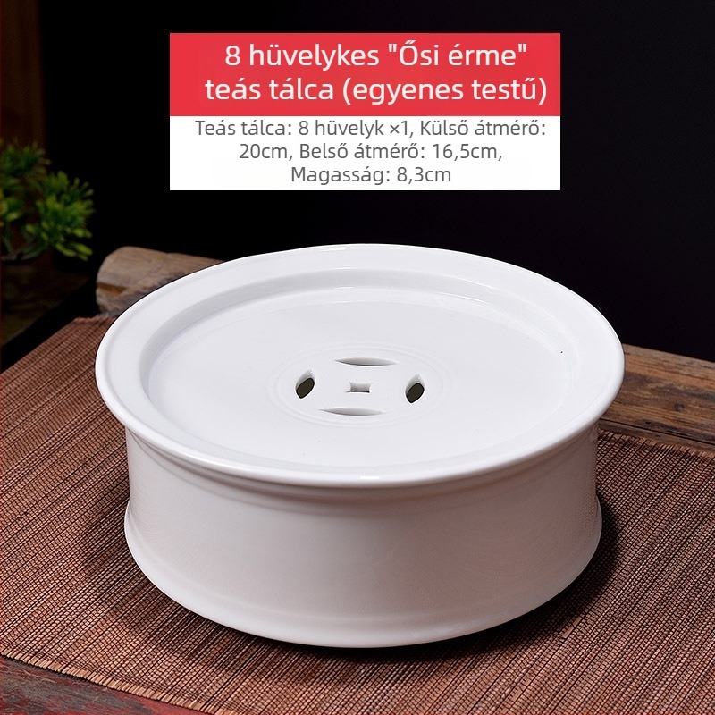 Chaoshan Gongfu teáskészlet irodára és otthonra – fehér porcelán teáskanna, teáscsészék és teás tálca, 6 személyre