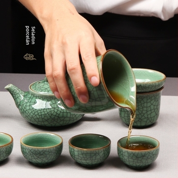 Celadon porcelán teáskanna repedezett mázzal, fairness cup, teakeverő osztó és teáskanna – Kungfu tea kiegészítők