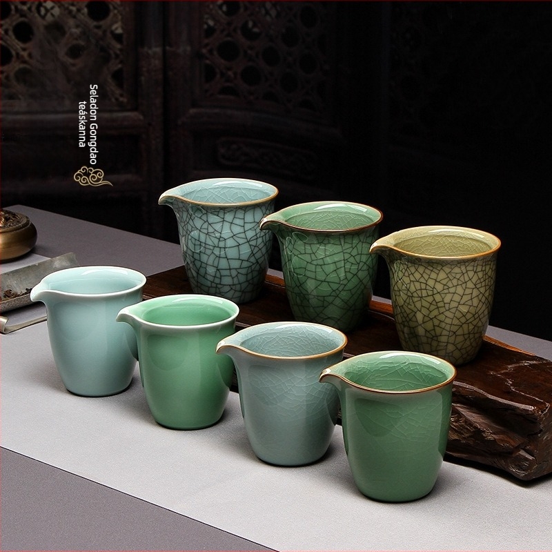 Celadon porcelán teáskanna repedezett mázzal, fairness cup, teakeverő osztó és teáskanna – Kungfu tea kiegészítők