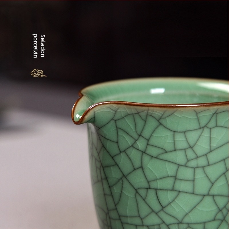 Celadon porcelán teáskanna repedezett mázzal, fairness cup, teakeverő osztó és teáskanna – Kungfu tea kiegészítők