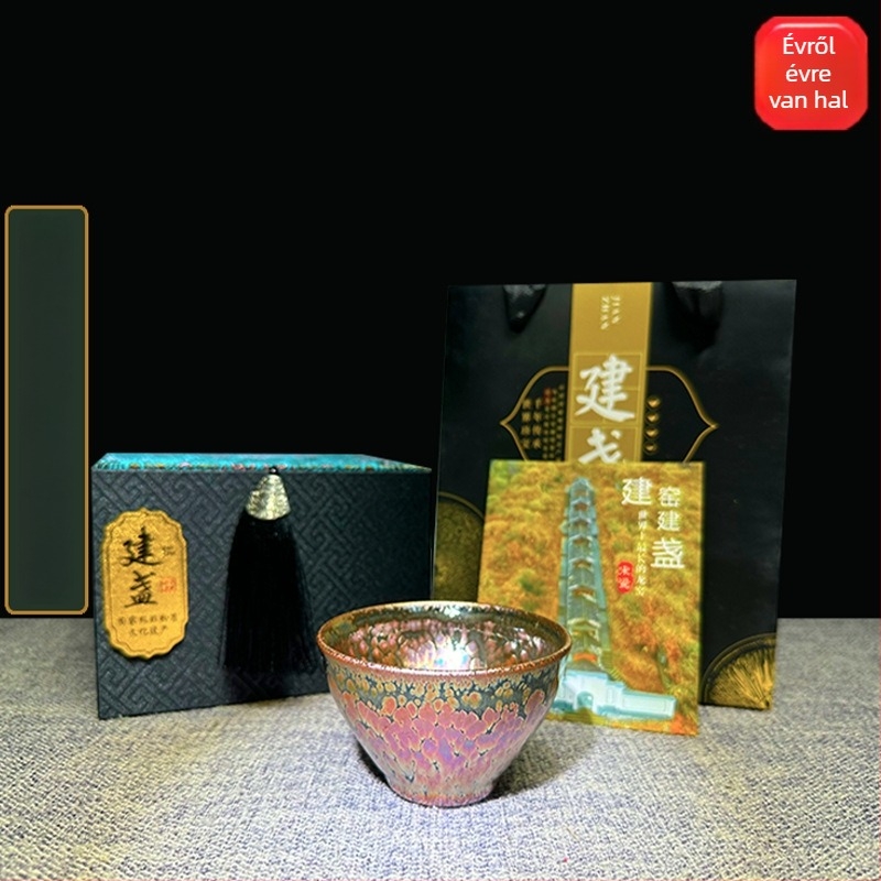 Új stílusú Jianzhan fekete porcelán teás pohár Buddha pocakformájú otthoni teaceremóniához – ajándékdobozt tartalmazó készlet