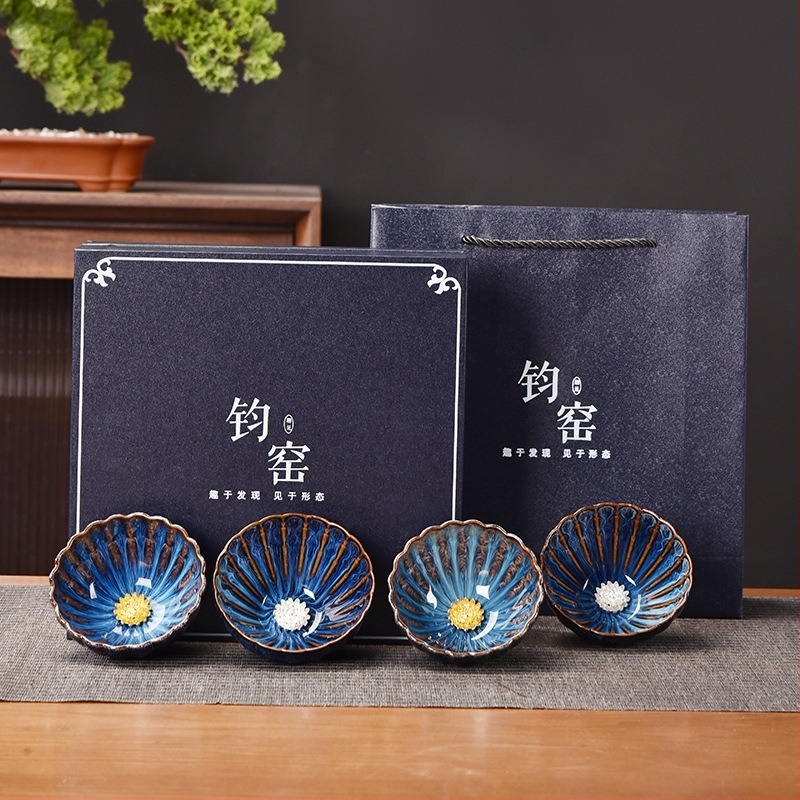 Porcelán teáscsésze Tenmoku glazúrral — teakeverő kóstolócsésze, könnyed luxus retro stílusban, ideális ajándék tea kedvelőknek