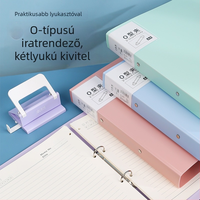 A4-es méretű kétlyukas O-típusú mappa – dokumentumokhoz, színes, minimalist jegyzetfüzet-tartó