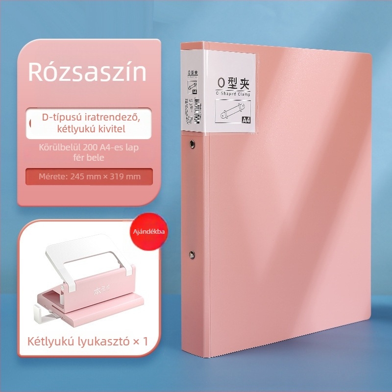 A4-es méretű kétlyukas O-típusú mappa – dokumentumokhoz, színes, minimalist jegyzetfüzet-tartó
