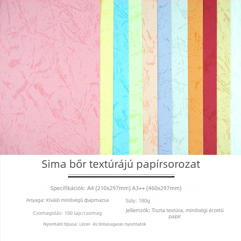 A4 méretű, 180 g-os sík bőrtextúrájú kötőpapír dokumentumokhoz, 210 × 297 mm