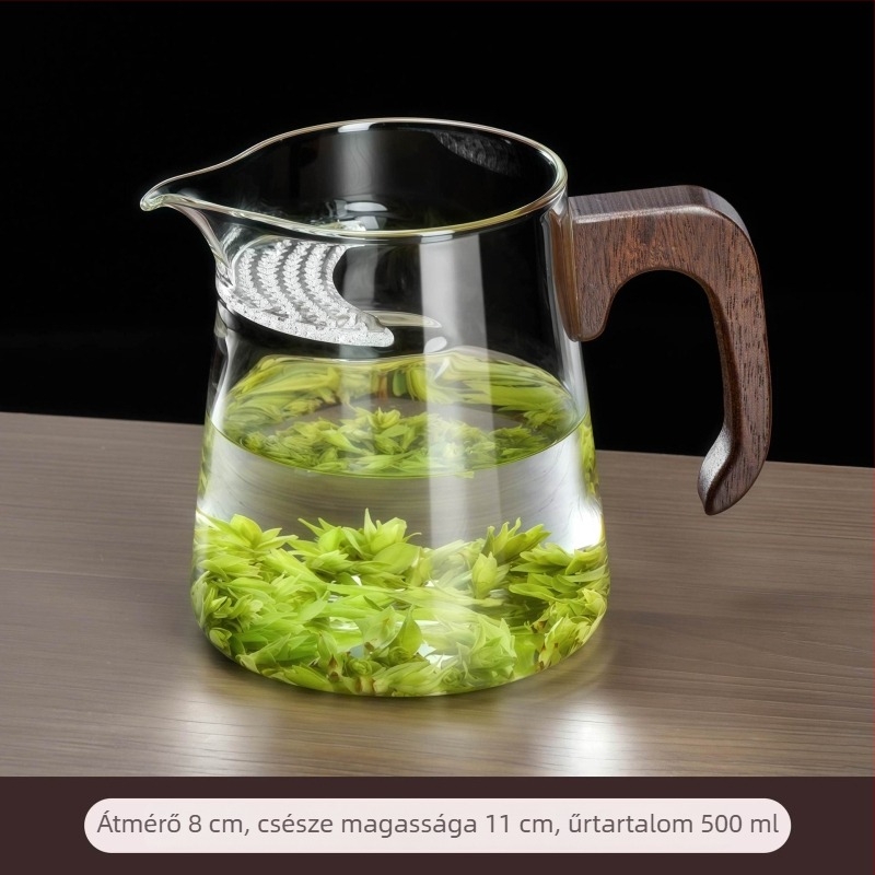 Vastagított boroszilikát üvegből készült holdszerű teáscsésze beépített szűrővel és tea-víz elválasztóval, zöld tea infúzióhoz
