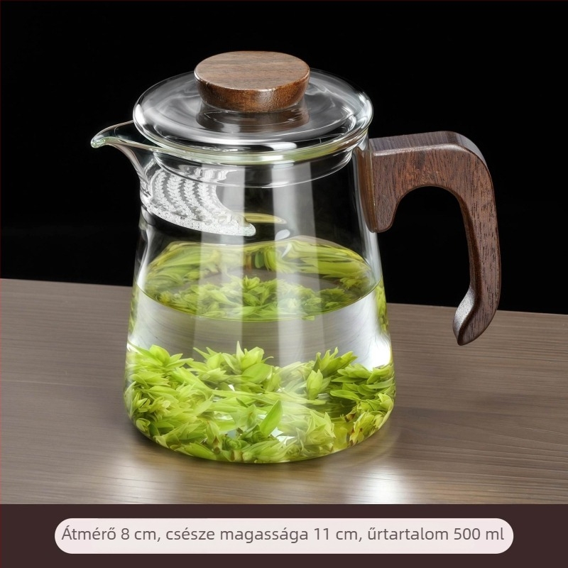Vastagított boroszilikát üvegből készült holdszerű teáscsésze beépített szűrővel és tea-víz elválasztóval, zöld tea infúzióhoz