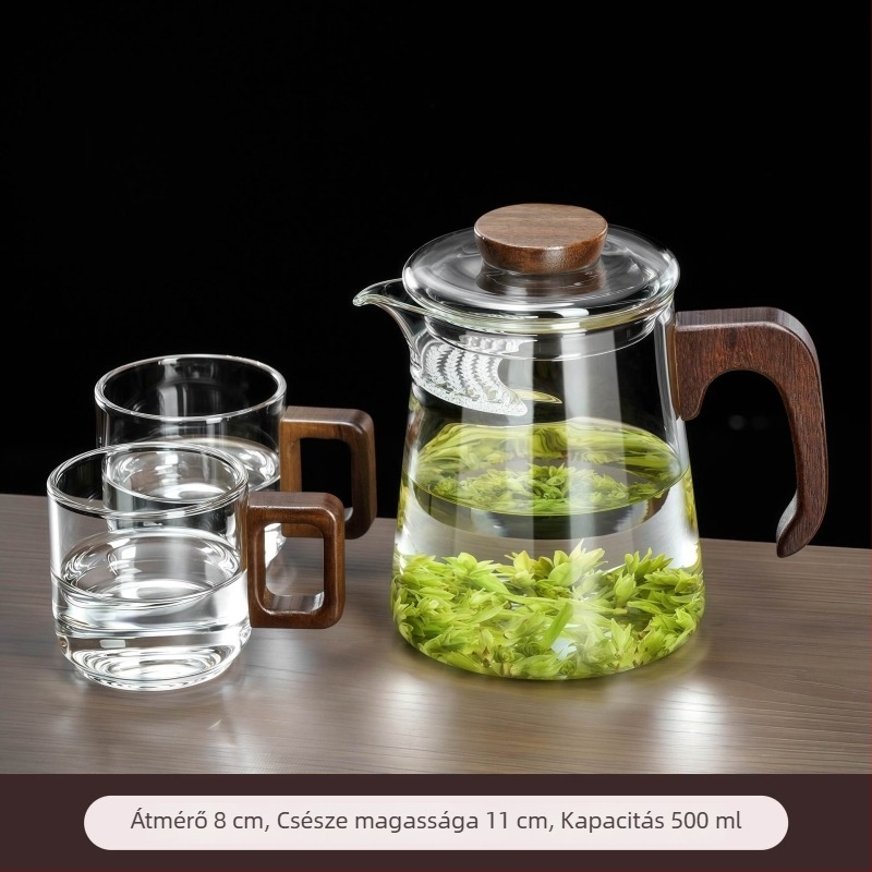 Vastagított boroszilikát üvegből készült holdszerű teáscsésze beépített szűrővel és tea-víz elválasztóval, zöld tea infúzióhoz